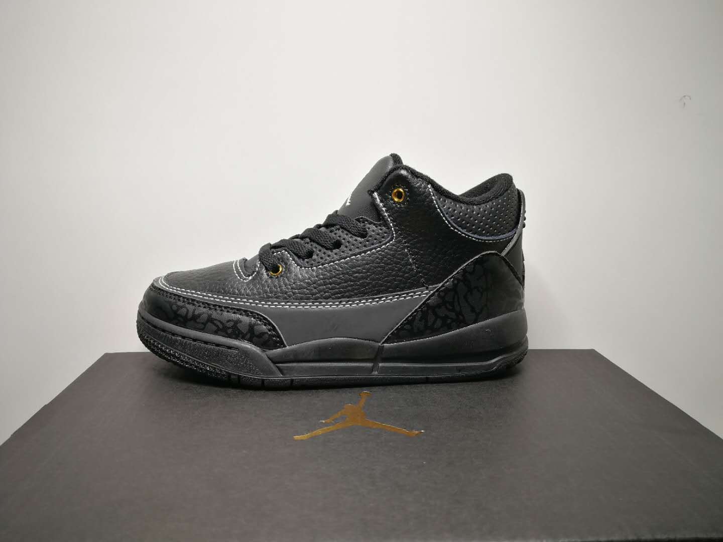 Kids Air Jordan 3 All Black Cat - Click Image to Close